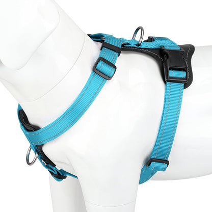 Plutus Pet Adjustable No Pull Dog Harness with Leather Accents, Heavy Duty Reflective Nylon Vest for Training, Hiking, Easy Walk Harness for Small, Medium, Large Dogs (Light Blue, XL)