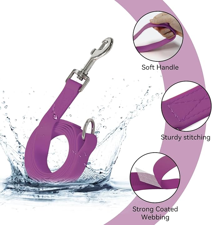 Waterproof Dog Leash, 5/6 FT Durable Odor-Proof Dog Leashes with Strong Metal Hooks Fits Small Medium or Large Dogs (Purple, 5FT - 3/4 inch Width)