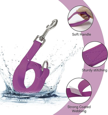 Waterproof Dog Leash, 5/6 FT Durable Odor-Proof Dog Leashes with Strong Metal Hooks Fits Small Medium or Large Dogs (Purple, 5FT - 3/4 inch Width)