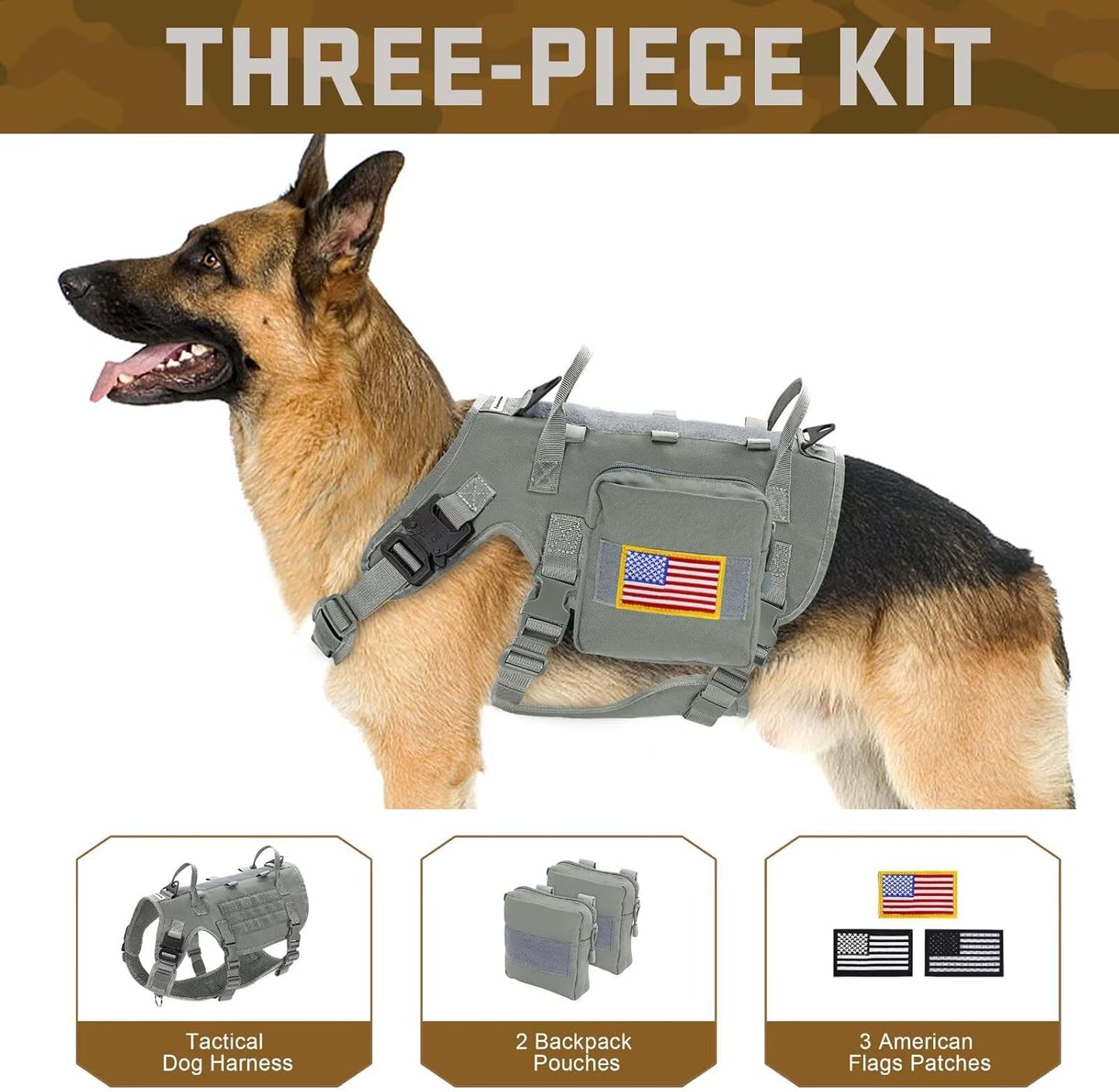 Forestpaw Dog Harness Medium Sized,Tactical Dog Harness with Handle,No Pull Military Style Service Dog Vest with Pockets Adjustable for Medium Dogs,Gray,Chest 19.5-41.5"