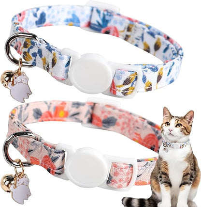 Unique style paws 2 Pack Kitten Collar Breakaway with Bell & Pendant, Adjustable Safety Cat Cotton Collars for Girl Boy Cats and Small Pets