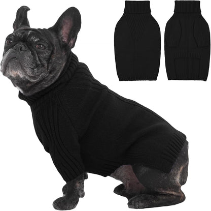 IECOii Dog Sweaters for Medium Dogs Girl Boy,Holiday Knit Doggy Sweatshirt with Sleeve,Turtleneck Thick Warm Dog Sweaters for Winter,Pullover Knitwear for French Bulldog,Boston Terrier (Black, L)