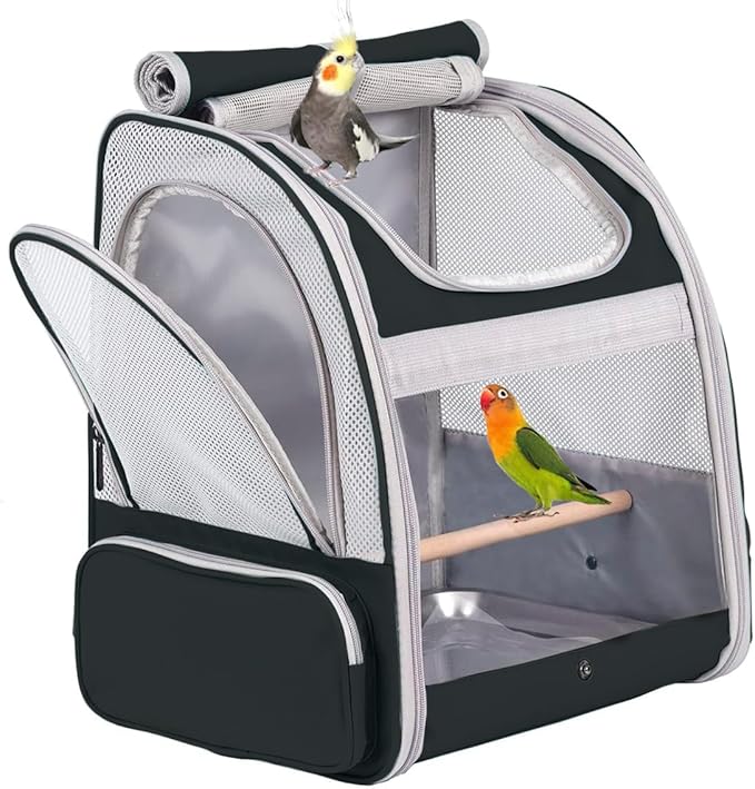 Bird Backpack Carrier with Stand Perch, Bird Travel Backpack for Hiking, Airline Approved Green Bird Backpack