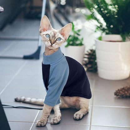 T'CHAQUE Cat Pajamas - Soft Cat Clothes& Shirts & Pajamas with Sleeves, Stretchy Sweater, Pullover Kitten Clothes, Blue, Small