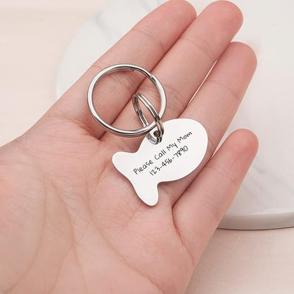 Anavia Small Size Dog Cat ID Tags, Small/XS Personalized Color Plated Stainless Steel Puppy Kitten Name Tags, Customized Engraved Nameplate Pet Collar Tag (Blue, Fish)