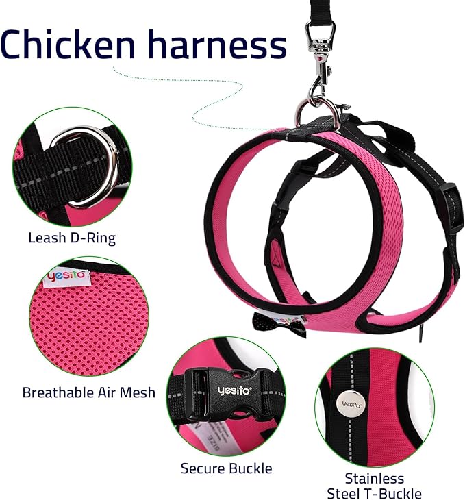 Adjustable Chicken Harness Diaper (5.4ft Leash) – Breathable & Washable Secure Training for Hens, Ducks & Chicks | Outdoor Walking & Discipline Solution Pink