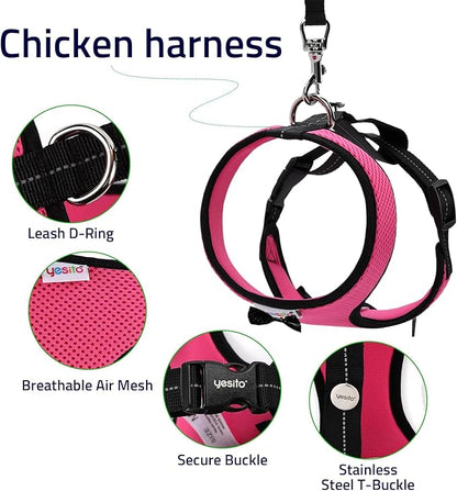 Adjustable Chicken Harness Diaper (5.4ft Leash) – Breathable & Washable Secure Training for Hens, Ducks & Chicks | Outdoor Walking & Discipline Solution Pink