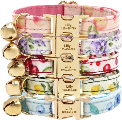 Personalized Cat Collar with Engraved Name Phone Number for Boy and Girl Kittens (Fruit)