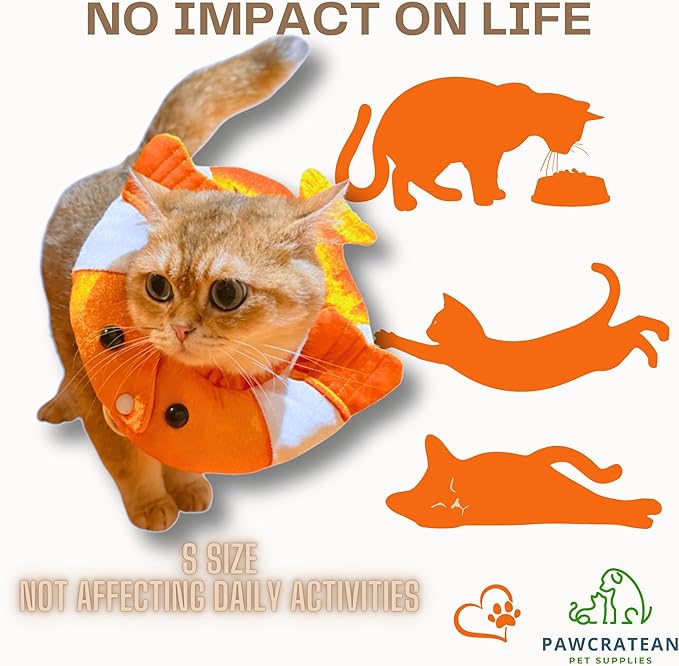 Adjustable Comfy Flower Style Elizabeth Collar for Cats Puppies Soft Recovery Cone Pet Protective Neck Collar (Orange Fish (Open Ring), Medium)