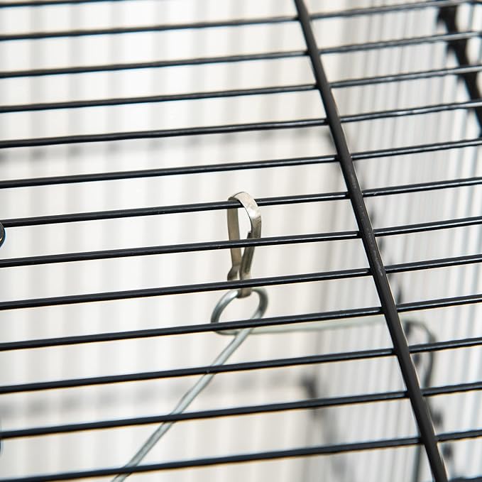 Pawhut 45-inch Metal Indoor Bird Cage, Parrot Cage, Bird Aviary with Detachable Rolling Stand, Storage Basket, and Accessories - Black