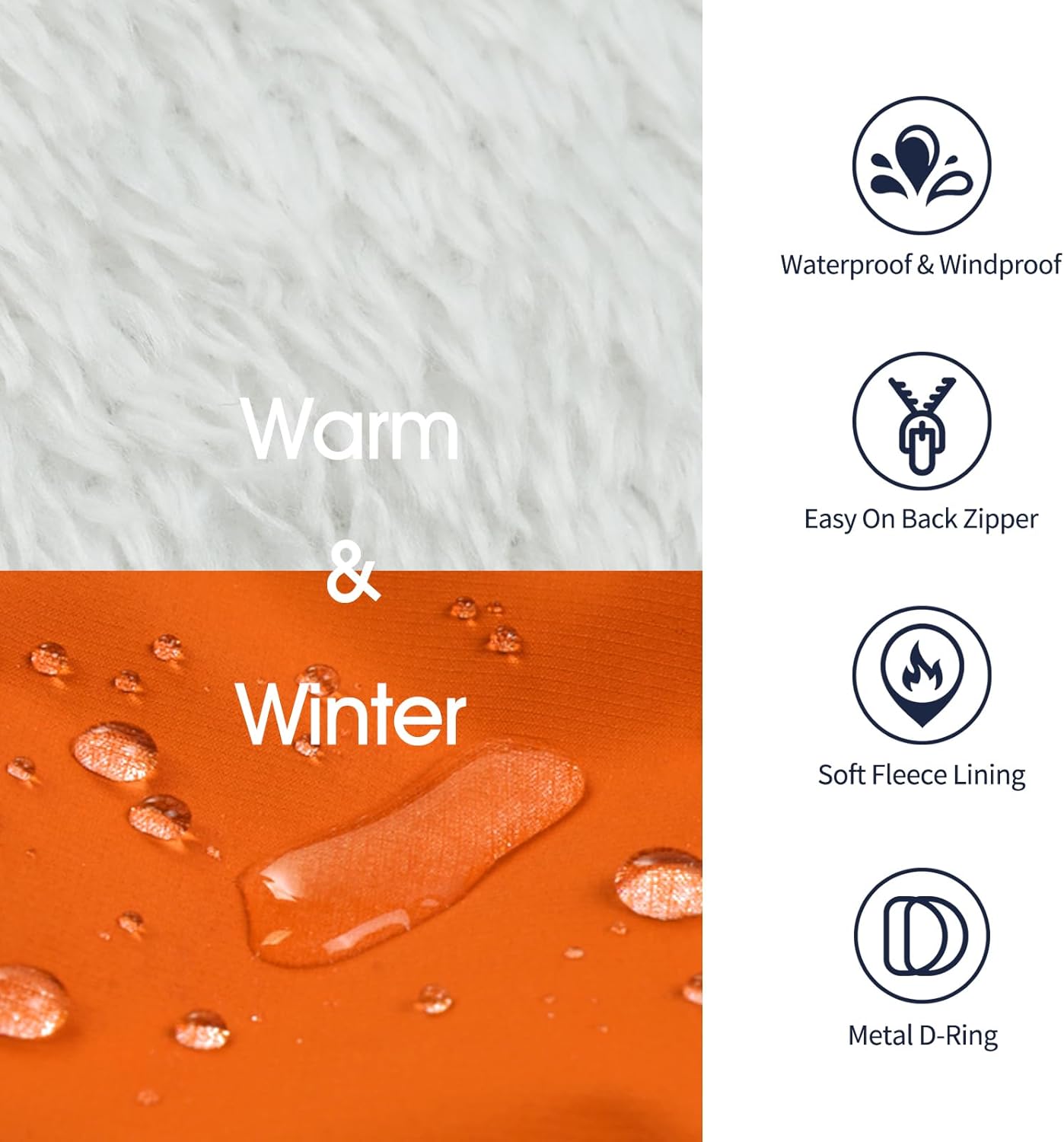 IECOii Dog Coat for Large Dogs, Orange, X-Large - Waterproof Winter Fleece Jacket with Harness, Turtleneck, Reflective Straps, Zipper Closure