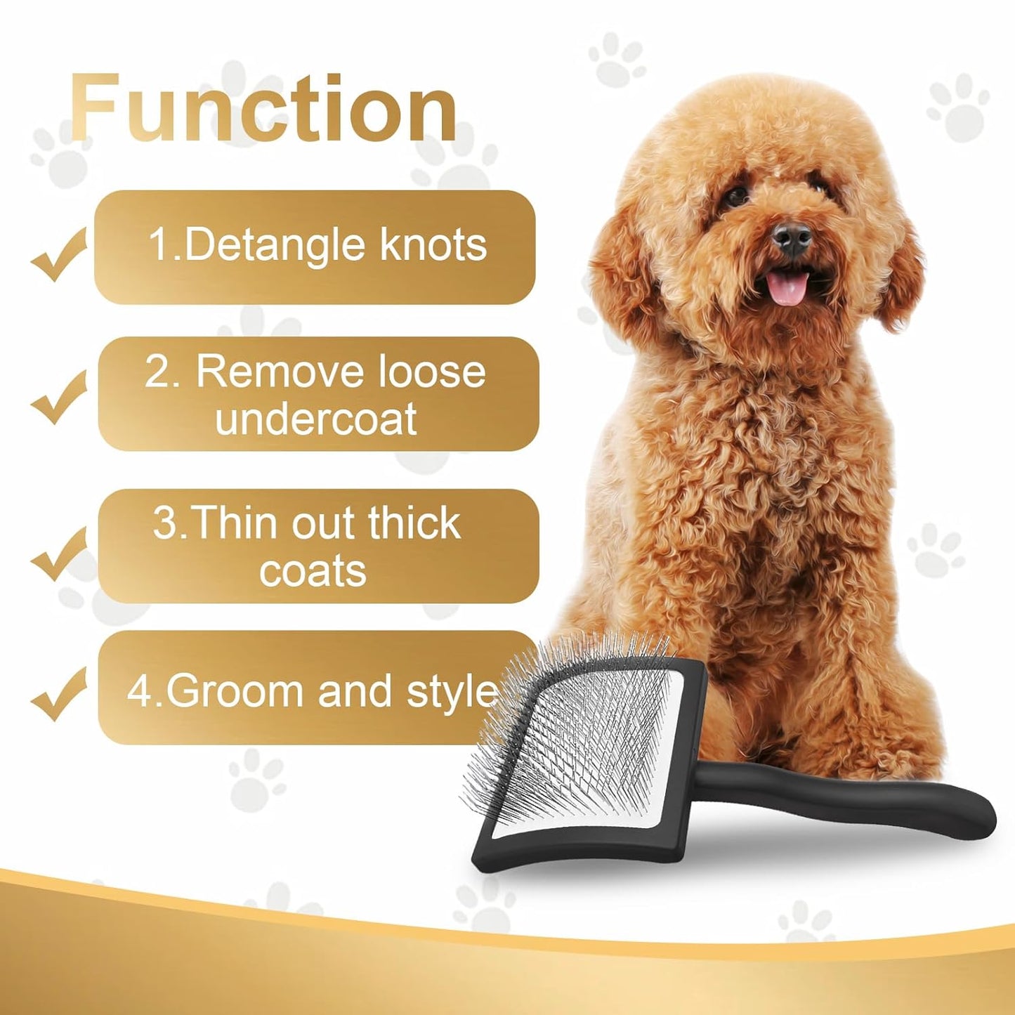 Dog Slicker Brush for Doodle Grooming,Dog Brush for Poodles,Long Pin Haired Pet Slicker Brush for Goldendoodles, Labradoodles,Bernedoodles (Black)
