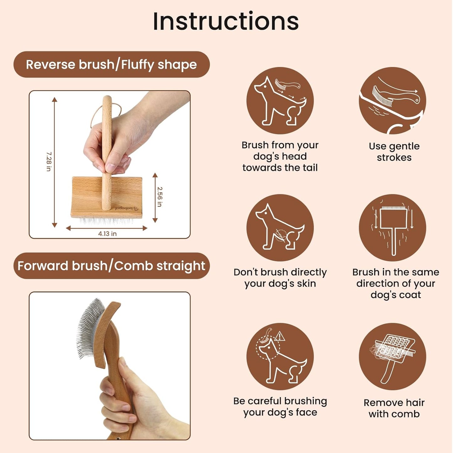 Dog Slicker Brush for Shedding,Dog Brush for Long Haired Dogs & Remove Tangles & Mats,Ergonomic Handle Grooming Like Professional,Beech Wood,M