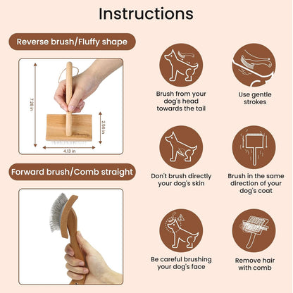 Dog Slicker Brush for Shedding,Dog Brush for Long Haired Dogs & Remove Tangles & Mats,Ergonomic Handle Grooming Like Professional,Beech Wood,M