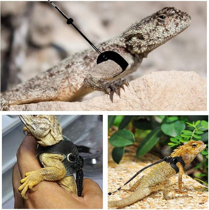 2 Colors Bearded Dragon Harness and Leash Adjustable(S,M,L) - Soft Leather Reptile Lizard Leash for Amphibians and Other Small Pet Animals Red Black