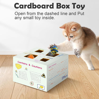 Migipaws Automatic MigiBox Plus Cat Toys 3 n1 Interactive Pounce Mystery Under PopSkin 12 Holes Cardboard Kitten Toys for Indoor Rechargable 8 Accessories(White)