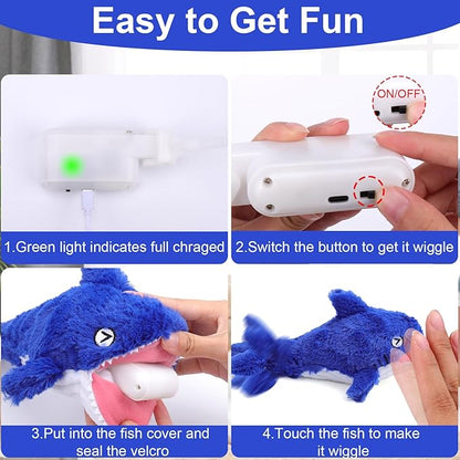 Mity rain 2 in 1 Interactive Dog Toys, Shark Dog Toy to Keep Them Busy, Plush Squeaky Dog Toys, Rechargeable Wiggly Fish Blue Dog Toys for Small Medium Large Dogs, Moving Dog Toys for Indoor&Outdoor