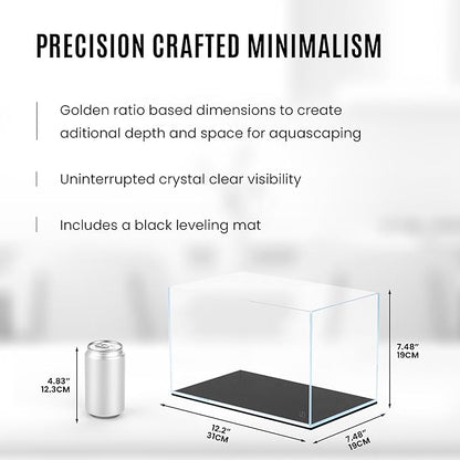 Ultum Nature Systems Ultra Clear Rimless Aquarium - Low Iron Glass Fish Tank with 45° Mitered Edges, 5mm-12mm Thick, Leveling Mat Included (3N, Nano, 3 Gallon)