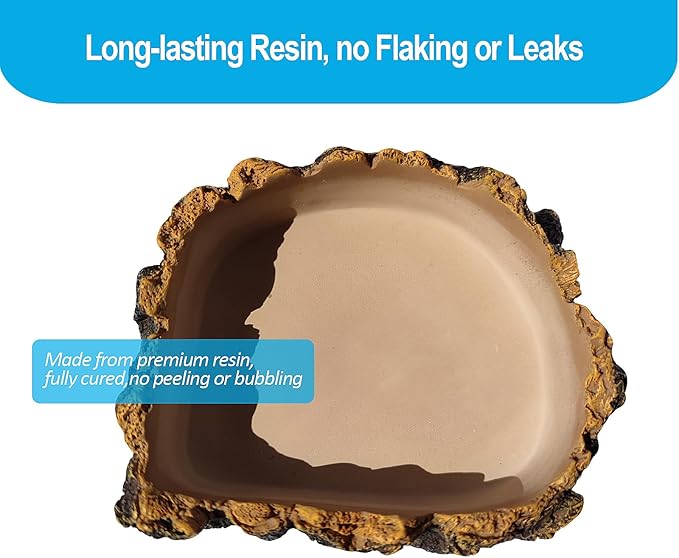 Bearded Dragon Tank Accessories, Tree Stump Bearded Dragon Food Bowl, Reptile Water Dish for Leopard Geckos, Crested Geckos, Hermit Crabs, Frogs and Corn Snakes