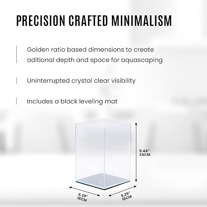 Ultum Nature Systems Ultra Clear Rimless Aquarium - Low Iron Glass Fish Tank with 45° Mitered Edges, 5mm-12mm Thick, Leveling Mat Included (16T, Tall, 1.6 Gallon)