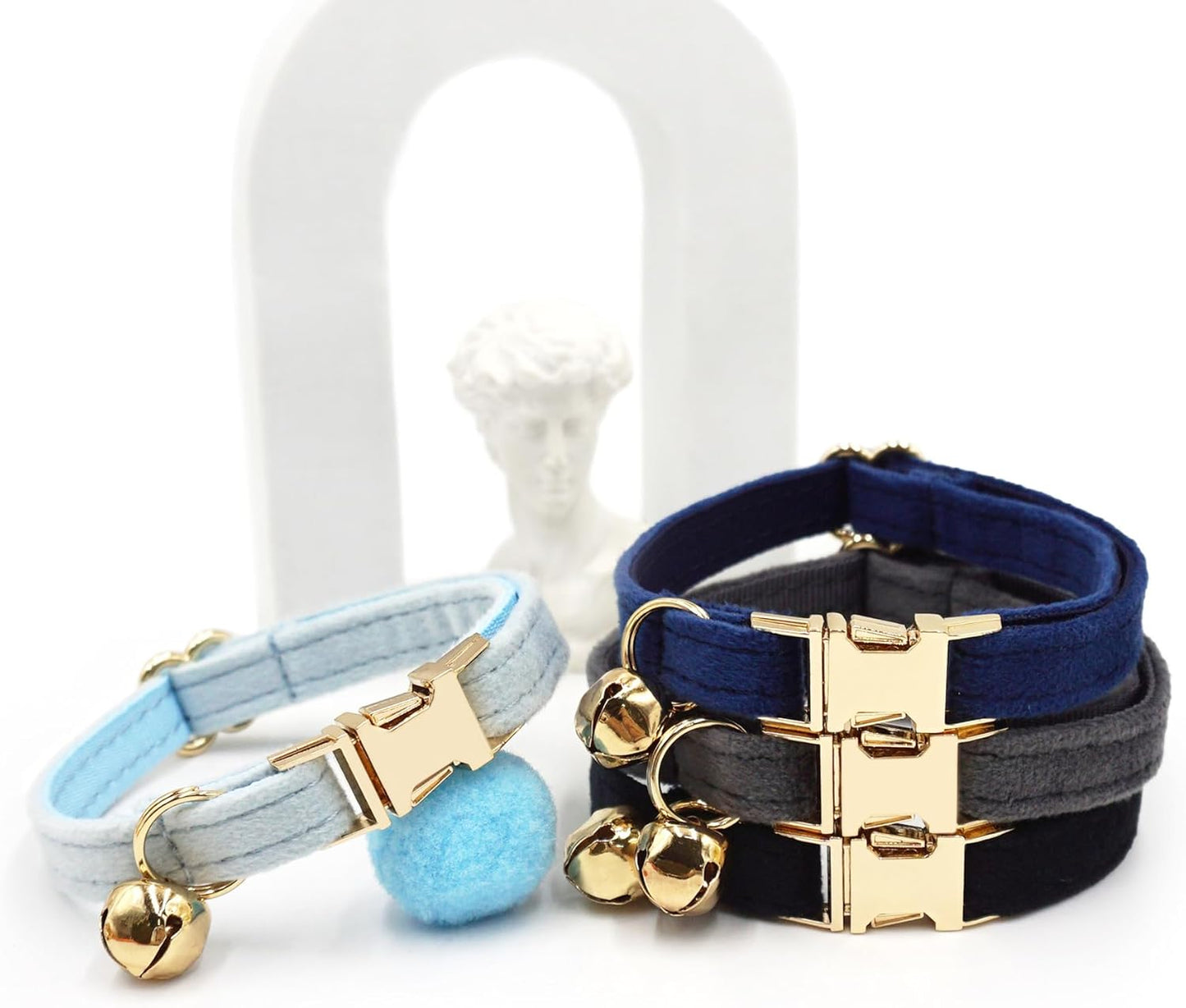 Personalized Cat Collar with Bells,Velvet Customized Small Cat Collar with Name Tag,Pet Collar with Name Phone Number Engraved ID Tags for Boy and Girl Kitten Cats (Tibetan Blue)