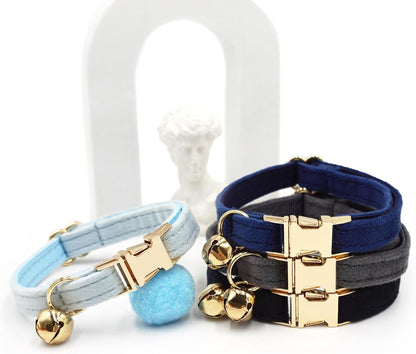 Personalized Cat Collar with Bells,Velvet Customized Small Cat Collar with Name Tag,Pet Collar with Name Phone Number Engraved ID Tags for Boy and Girl Kitten Cats (Tibetan Blue)