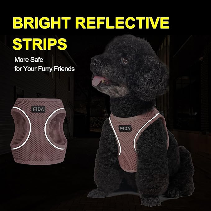 Fida Comfy Dog Harness with Leash, Soft Puppy Vest Escape Proof, Breathable Lightweight Soft Mesh, Adjustable Reflective Step-in Harness for Small Dogs Walking (S, Pink)