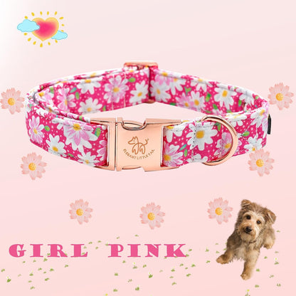 Elegant little tail Dog Collar, Pink Floral Pattern Pet Collar Durable Cute Dog Collars Summer Female Pet Gift Adjustable Dog Collar for X-Large Dogs