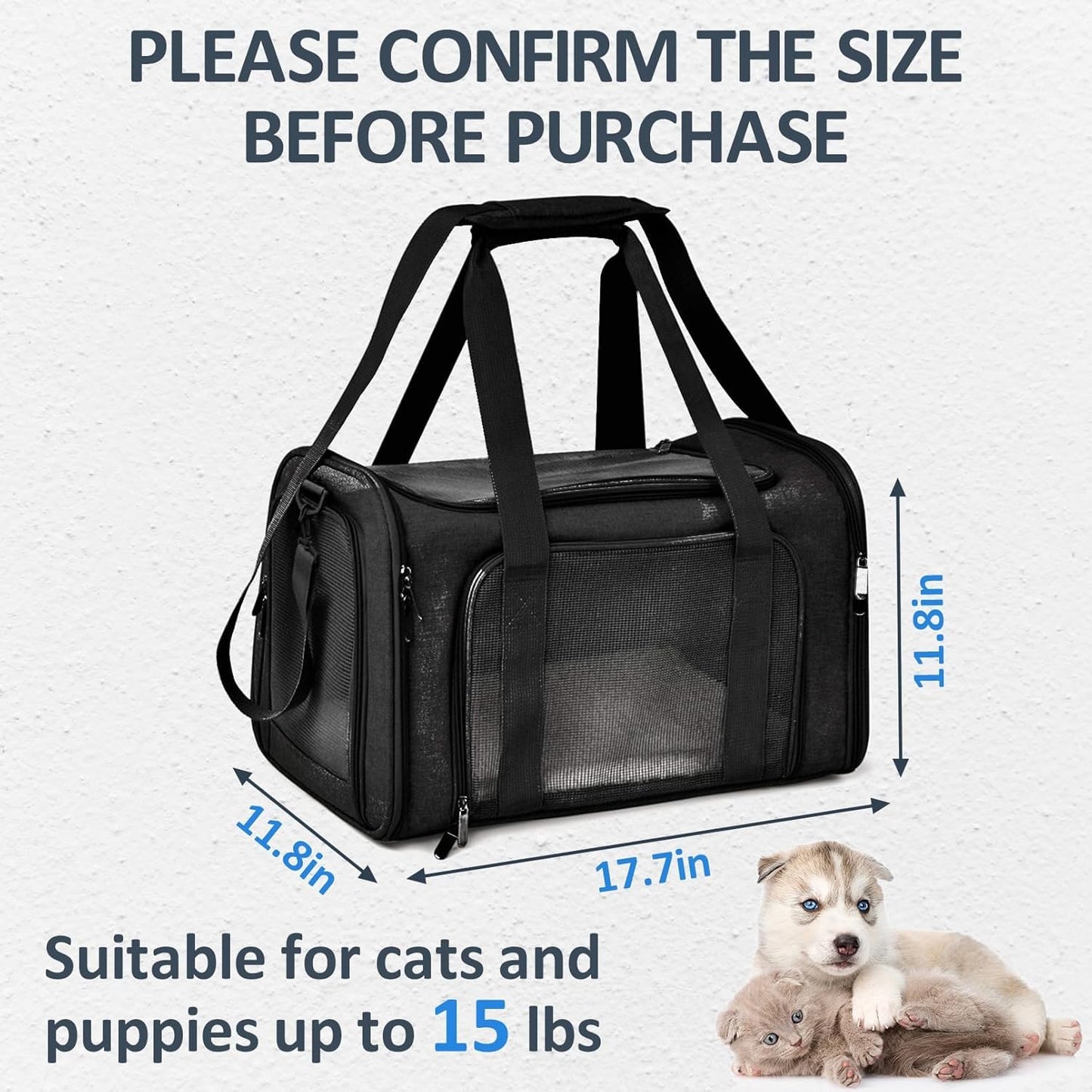 kathson Cat Carrier, Dog Carrier Pet Carriers Airline Approved Portable Collapsible Hand Bag Soft-Sided Dog Travel Carrier Bag for Puppy Kitten Small Dogs Up to 15 Lbs (Black)