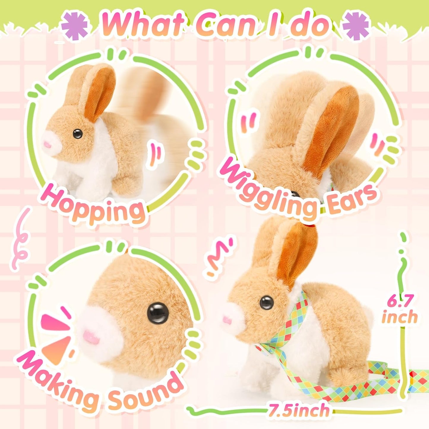 Tagitary Plush Easter Bunny Toys for Kids,Hopping Interactive Rabbit with Leash,Golden Egg,and Wind Up Toys,That Making Sounds,Wiggling Ears,Twitching Nose,Easter Basket Stuffers Gift for Toddlers