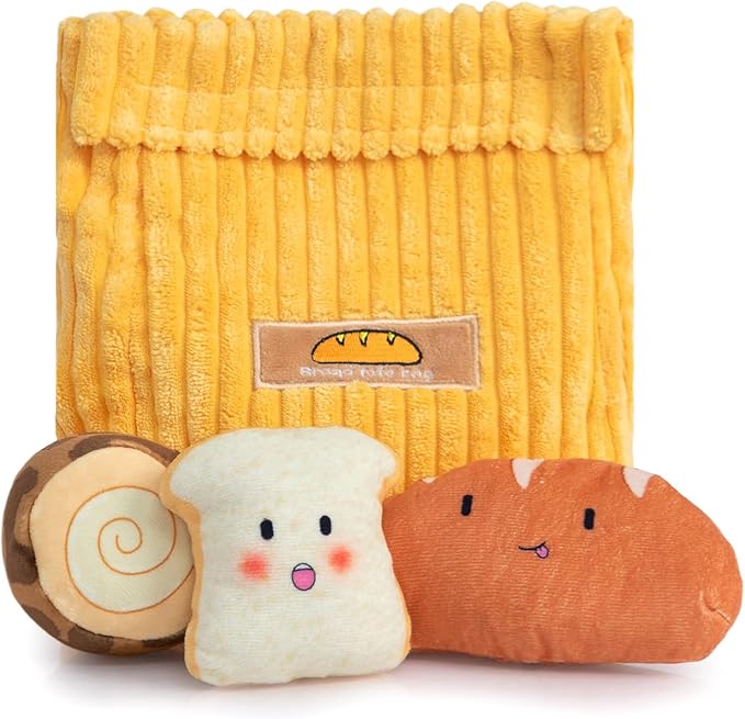 Hollypet Squeaky Dog Toy, Interactive Plush Hide and Seek Dog Toys for Small Medium Sized Dogs and Non-Aggressive Chewers, Puppy Teeth Clean Chew Toys, Bread