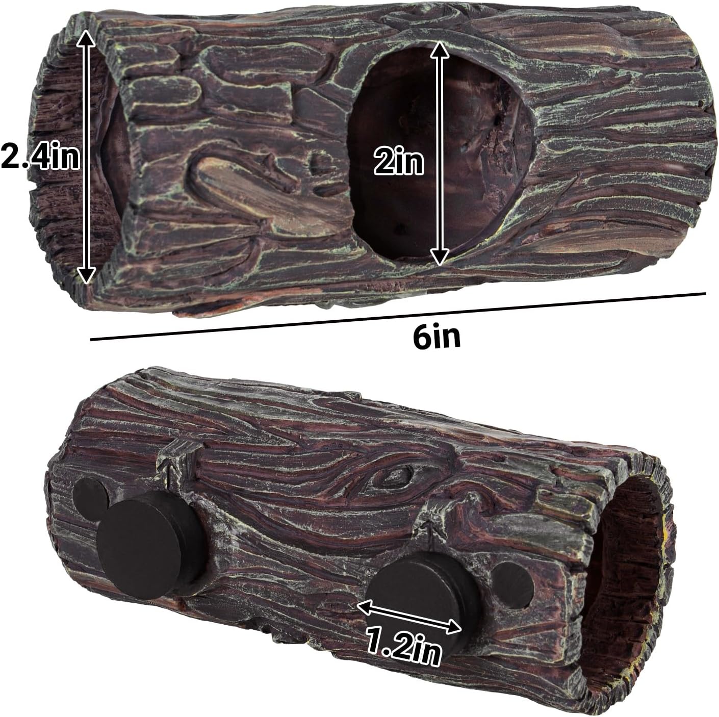 REPTIZOO Magnetic Reptile Hide Cave Resin Hollow Tree Trunk Hideout, Gecko Hide with Strong Magnetic Climbing Toy Reptile Tank Accessories for Crested Gecko,Lizard, Terrarium Decor