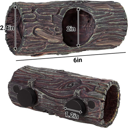 REPTIZOO Magnetic Reptile Hide Cave Resin Hollow Tree Trunk Hideout, Gecko Hide with Strong Magnetic Climbing Toy Reptile Tank Accessories for Crested Gecko,Lizard, Terrarium Decor