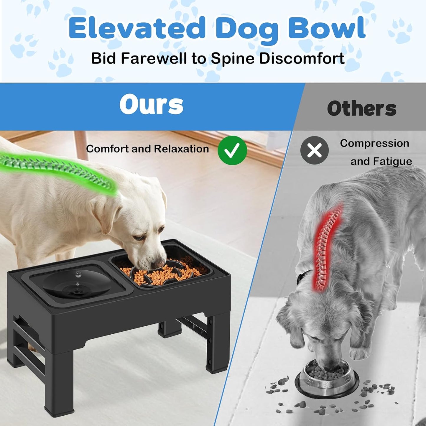 2-in-1 Elevated Slow Feeder Dog Bowls, 4 Height Adjustable Raised Dog Bowls Stand with No Spill Water Bowl, Non-Skid Pet Food Feeding Set for Small, Medium, Large Dogs Cats
