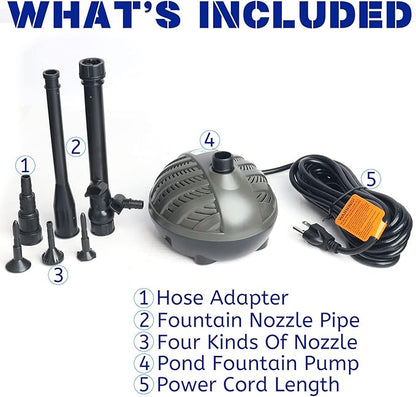 WaterRebirth Modern Turtle Shell Submersible Pond Aquarium Pump - 792GPH, 4 Fountain Heads, 20Ft Cord