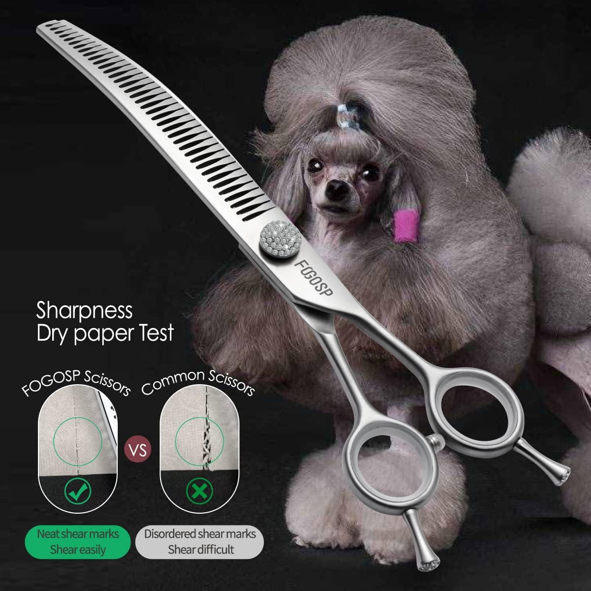 7.0'' Curved Chunkers Shears for Dog Grooming Professional Magic Grooming Scissors with Big Artificial Diamonds 30 Teeth for Large Dogs(7.0 in, Curved Chunkers)