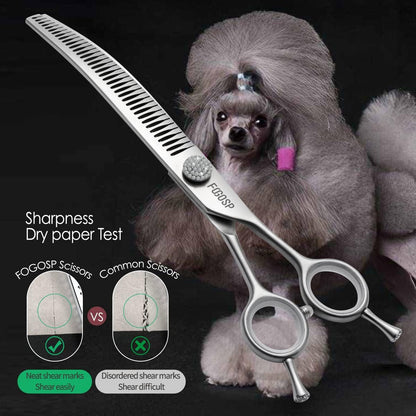 7.5'' Curved Chunkers Shears for Dog Grooming Professional Magic Grooming Scissors with Big Artificial Diamonds 35 Teeth for Large Dogs(7.5 in, Curved Chunkers)