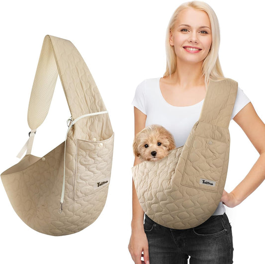 Dog Sling for Small Dogs, Front Dog Sling Carrier, Padded Adjustable Pet Soft Carrier with Adjustable Shoulder Strap, Travel Safety Harness Machine Washable for Small Cats Puppy Outdoor