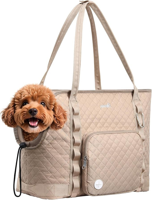 Pecute Dog Purse Carrier, Dog Carrier with Pockets for Small Dogs, Fits Dogs 7 lbs to 13 lbs, Cat and Puppies Tote Bag, Outing, Travel, Vet, XL,16.9" L x 7.9" W x 13.8" H, Khaki