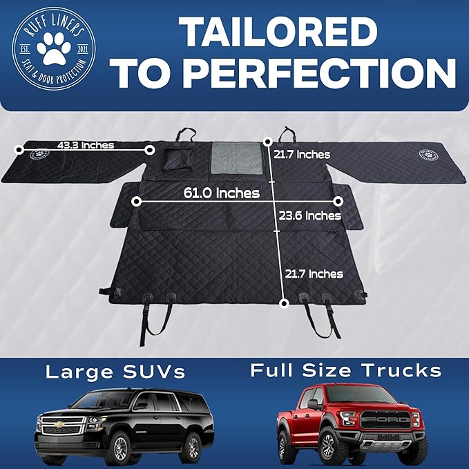 Ruff Liners Large Dog Seat Cover, Black – As Seen on Shark Tank – Back Seat Protector for Full-Size Trucks – Waterproof, Machine-Washable, Touch Fasteners, & Belt Slots – Heavy-Duty Dog Hammock