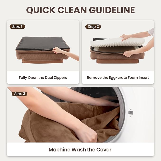 Orthopedic Dog Beds for Large Sized Dogs, Waterproof Egg-Crate Foam Pet Couch Bed with Soft Sides, Non-Slip Dog Sofa with Flannel Removable Washable Cover, 35" L Supportive Pet Sofa, Brown