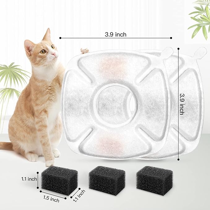 28 Pcs Cat Water Fountain Replacement Filters-14 Pack Water Fountain Filters 14 Pack Pre-Filter Sponges, Pet fountain replacement filters Fit for 95oz/2.8L Cat Pet Fountain, white + black