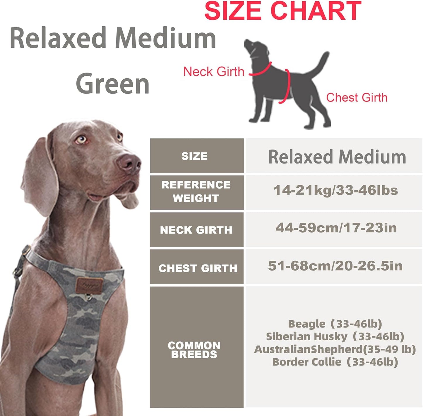 Dog Harness, No Pull Dogs Harness and Multi-Function Leash Set for Medium Dogs Easy Walk Everyday Adjustable Soft Dog Vest Harness Fashionable Dog Accessories Camouflage Green-Relaxed Medium