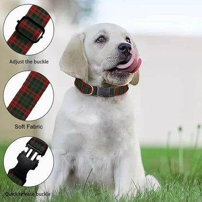 Red Green Christmas Plaid Gingham Pet Collars Dog Collars Soft Elastic Neck Strap for Female Male Puppy Cats