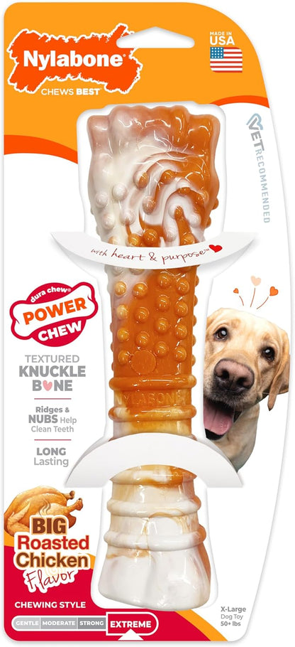 Nylabone Limited Edition 70th Birthday Textured Bone Power Chew Toy for Dogs, Durable & Tough Dog Toys for Aggressive Chewers, Roasted Chicken Flavor, X-Large Dogs - 50+ lbs (1 Count)