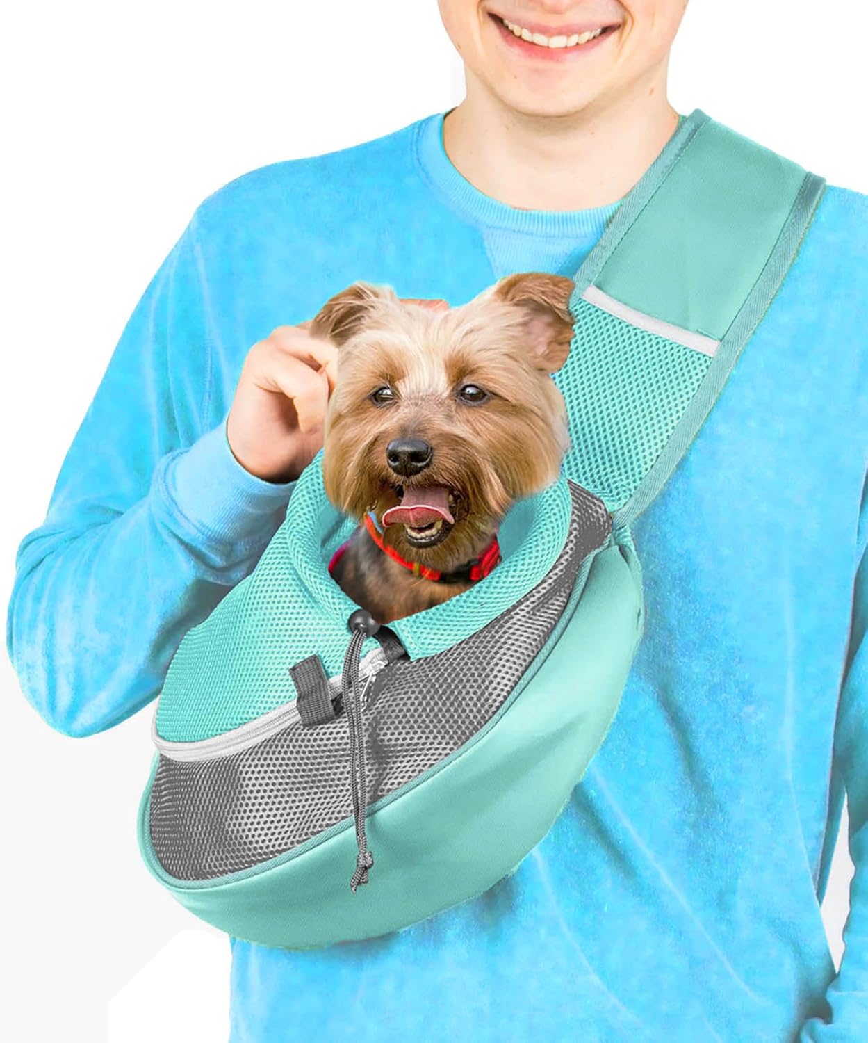 Pet Sling Carrier - Carefully Sized for Teacup & Toy Breed Puppies & Cats (Under 6lb) - Soft Pouch for Small Dogs, Yorkies, Chihuahuas - Ideal for Hands-Free Doggy Travel & Walks (Teal)
