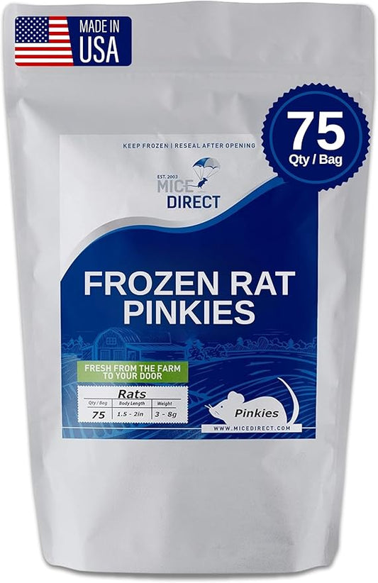 MiceDirect Frozen Pinkie Rat Food for Corn, Rat, King Snakes & Other repitles. (75 Count)