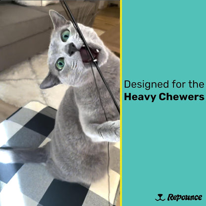 Replacement Strings for Cat Wand Toy - 3-Pieces - Chew-Proof Metal String Wire and 2 Durable Paracord Strings - Heavy Chewers Pack Cat Wand Toy Refill Strings (9 Replacement Strings)