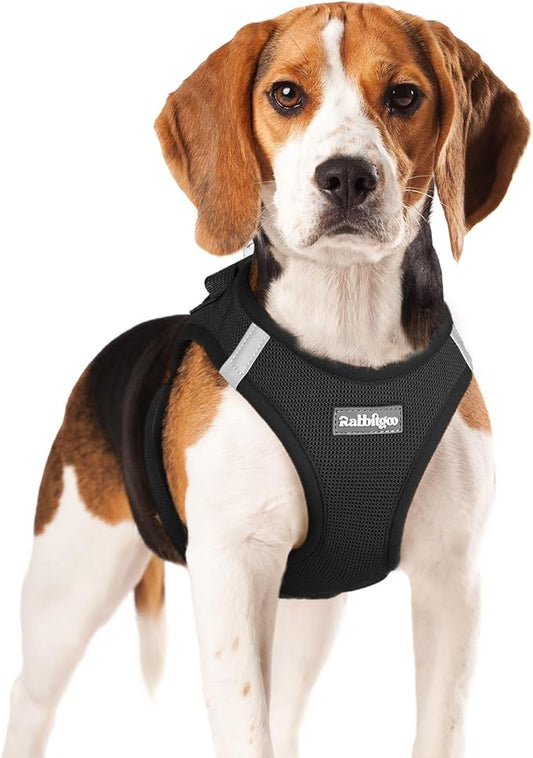rabbitgoo Small Dog Harness, Step-in Soft Mesh Puppy Vest with Safety Buckle, Breathable Reflective Pet Harness for Small Medium Dogs, Black XL