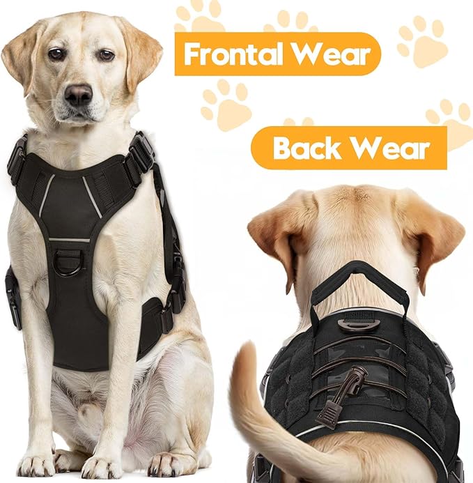 Heavy-Duty Tactical Dog Harness for Large Dogs, No Pull Adjustable Reflective Pet Vest with Molle System, K9 Military-Grade Control for Service Training, Outdoor & 10+ Breeds, Black, Small